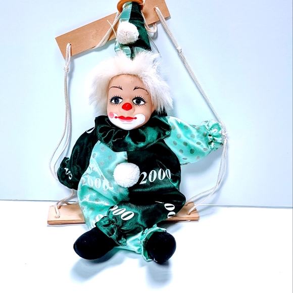 Vintage Porcelain Head Clown Doll body sitting on a Swing Hand painted - Picture 3 of 10